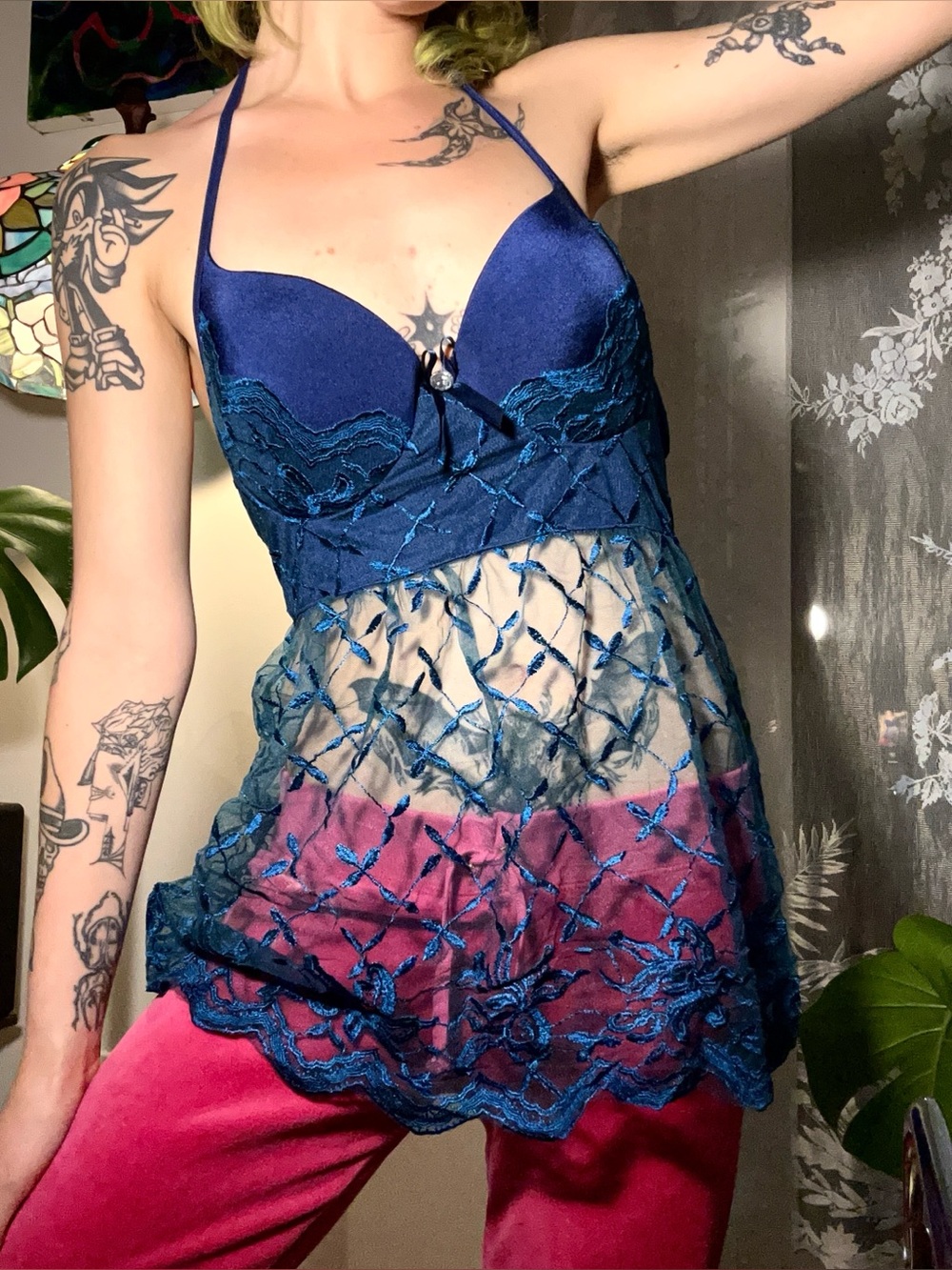 Coquette Royal Blue Lace Halter Top